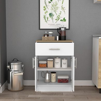 DEPOT E-SHOP Barbados Pantry Cabinet, One Drawer, Two Interior Shelves, White / Light Oak