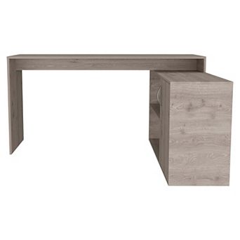 Antlia L-Shaped Writing Desk, Two Shelves, Single Door Cabinet
