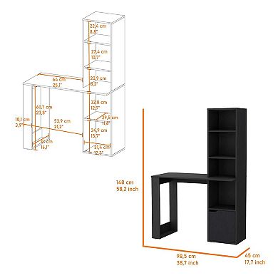 Anson Computer Desk with 4-Tier Bookcase and 1-Door Cabinet