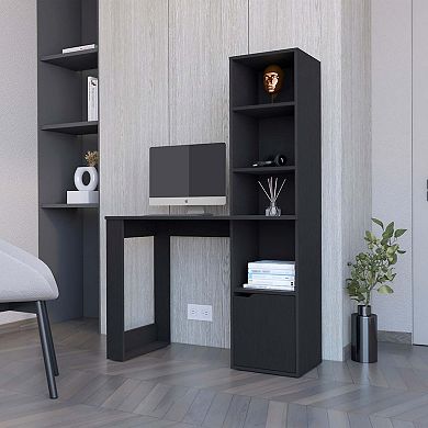 Anson Computer Desk with 4-Tier Bookcase and 1-Door Cabinet