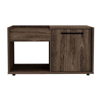 Velvet Coffee Table, One Open Shelf, Single Door Cabinet