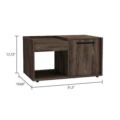 Velvet Coffee Table, One Open Shelf, Single Door Cabinet