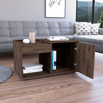 Velvet Coffee Table, One Open Shelf, Single Door Cabinet