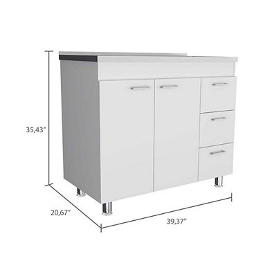 Darien Base Cabinet, Double Door Cabinet, Three Drawers, Four Legs