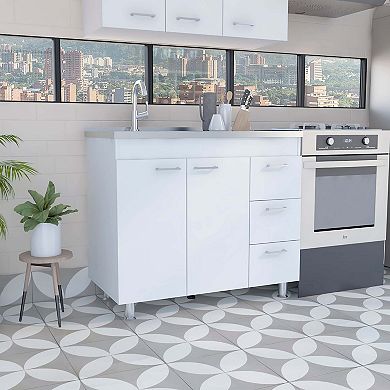 Darien Base Cabinet, Double Door Cabinet, Three Drawers, Four Legs