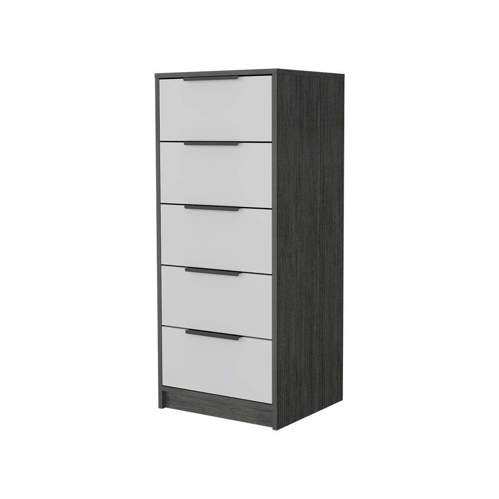 Emma + Oliver 5 Drawer Storage Chest with Black Wood Top & Light Gray Fabric Pull Drawers White