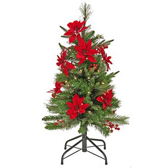 National Tree Company 3-ft. Pre-Lit Feel Real® Colonial Pencil Poinsettia & Berry Artificial Christmas Tree