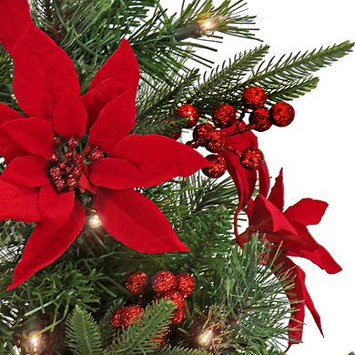 National Tree Company 3-ft. Pre-Lit Feel Real Colonial Pencil Poinsettia & Berry Artificial Christmas Tree