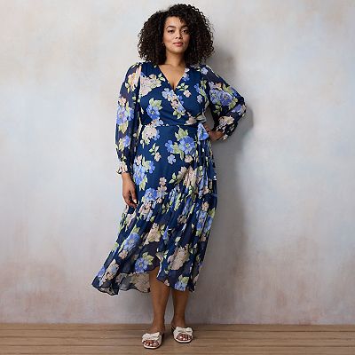 Plus Size LC Lauren Conrad Flowy Floral Print High Low Wrap Maxi Dress