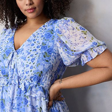 Plus Size LC Lauren Conrad Floral Print Chiffon Tie Front V-Neck Midi Dress