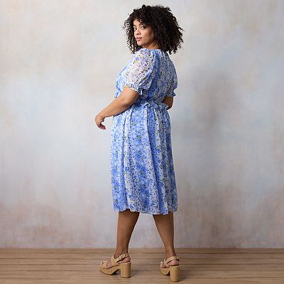 Plus Size LC Lauren Conrad Floral Print Chiffon Tie Front V-Neck Midi Dress