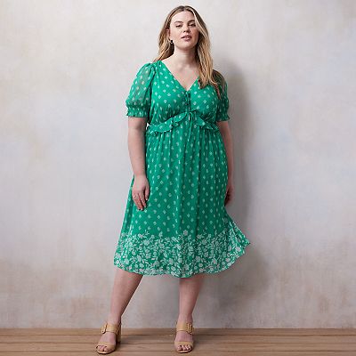 Plus Size LC Lauren Conrad Floral Print Chiffon Tie Front V-Neck Midi Dress