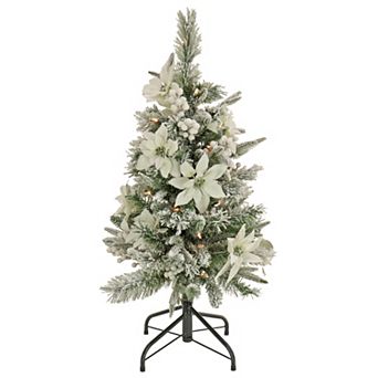 National Tree Company 3-ft. Pre-Lit Feel Real® Frosted Colonial Pencil Poinsettia Artificial Christmas Tree