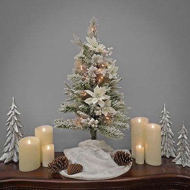 National Tree Company 3-ft. Pre-Lit Feel Real Frosted Colonial Pencil Poinsettia Artificial Christmas Tree