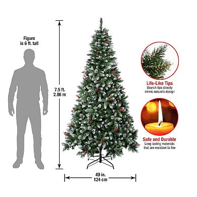 National Tree Company 7 1/2-ft. Flocked Cullen Berry & Pinecones Hinged Artificial Christmas Tree