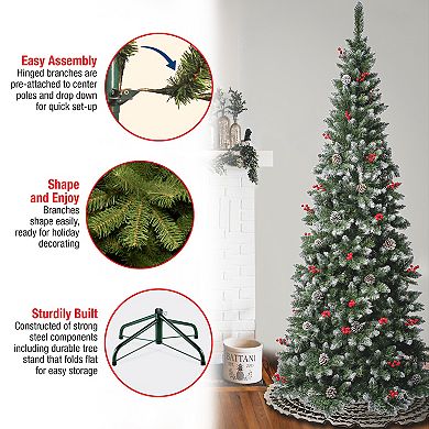 National Tree Company 7 1/2-ft. Cullen Berry & Pine Cone Slim Hinged Artificial Christmas Tree