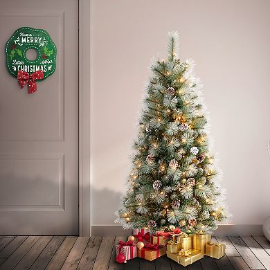 National Tree Company 4 1/2-ft. Pre-Lit Perry Flocked Mixed Needle Hinged Artificial Christmas Tree