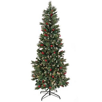 National Tree Company 6 1/2-ft. Pre-Lit Meadowlark Berry Pencil Hinged Artificial Christmas Tree