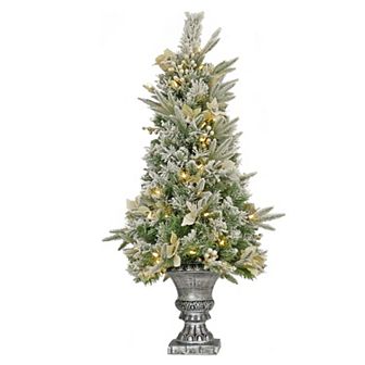 National Tree Company 4-ft. Pre-Lit Feel Real® Frosted Colonial Fir Poinsettia & Berry Artificial Entrance Tree