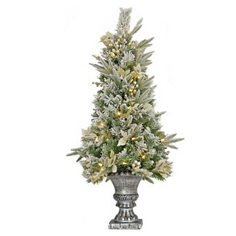 National Tree Company 4-ft. Pre-Lit Feel Real® Frosted Colonial Fir Poinsettia & Berry Artificial Entrance Tree