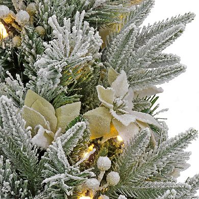 National Tree Company 4-ft. Pre-Lit Feel Real Frosted Colonial Fir Poinsettia & Berry Artificial Entrance Tree