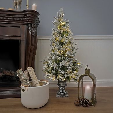 National Tree Company 4-ft. Pre-Lit Feel Real Frosted Colonial Fir Poinsettia & Berry Artificial Entrance Tree