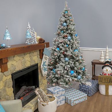 National Tree Company 6 1/2-ft. Pre-Lit Feel Real Snowy Mixed Pine Hinged Artificial Christmas Tree