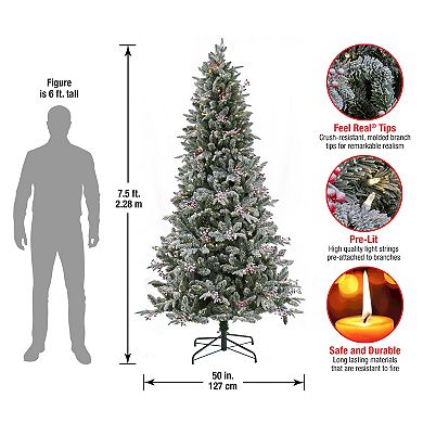 National Tree Company 7 1/2-ft. Pre-Lit Feel Real Snowy Poechmann Fir Berry & Pinecone Artificial Christmas Tree