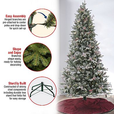 National Tree Company 7 1/2-ft. Pre-Lit Feel Real Snowy Poechmann Fir Berry & Pinecone Artificial Christmas Tree