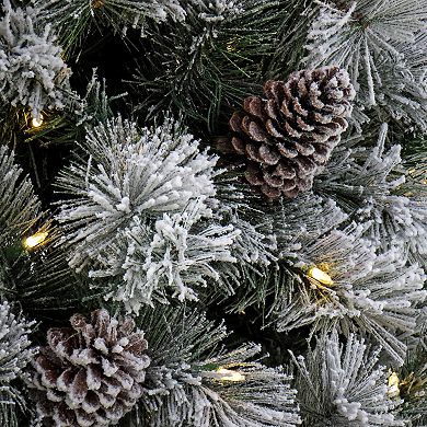National Tree Company 7 1/2-ft. Pre-Lit Feel Real Snowy Silver Hill Pine Berry & Pinecones Artificial Christmas Tree