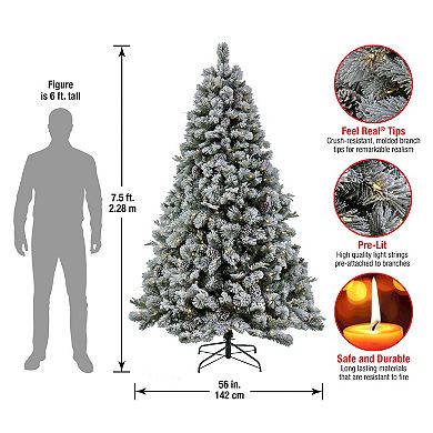 National Tree Company 7 1/2-ft. Pre-Lit Feel Real Snowy Silver Hill Pine Berry & Pinecones Artificial Christmas Tree