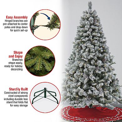 National Tree Company 7 1/2-ft. Pre-Lit Feel Real Snowy Silver Hill Pine Berry & Pinecones Artificial Christmas Tree
