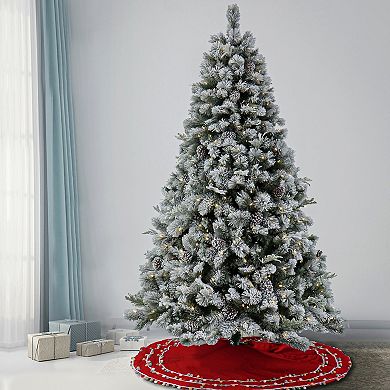 National Tree Company 7 1/2-ft. Pre-Lit Feel Real Snowy Silver Hill Pine Berry & Pinecones Artificial Christmas Tree
