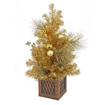 National Tree Company 36 in Pre-Lit Christmas Be Merry Decorated Gold Table Top Tree