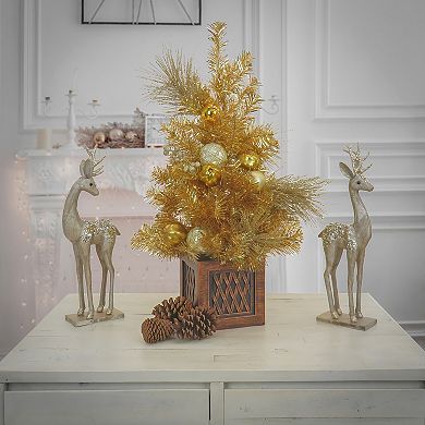 National Tree Company 36-in. Pre-Lit Christmas Be Merry Decorated Gold Table Top Tree