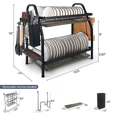 Dish Drying Rack, 2-Tier Compact Kitchen Dish Rack Drainboard Set