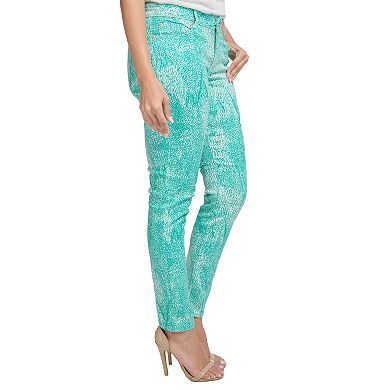 Miss Halladay Women Teal Stretch Denim Skinny Jeans Tree Skin Print Ankle Length