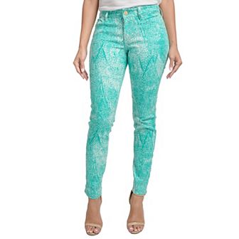 Miss Halladay Women Teal Stretch Denim Skinny Jeans Tree Skin Print Ankle Length