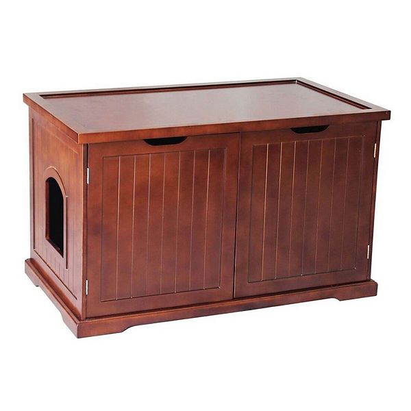 Merry Products Pet Cat Washroom Bench with Removable Partition Wall, Walnut