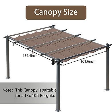 Aoodor Replacement Pergola Canopy - Retractable Shade in Dark Brown Fabric for 10 x 13 ft Pergola