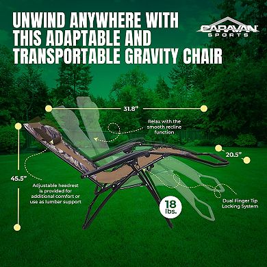Caravan Canopy Infinity Zero Gravity Steel Frame Patio Deck Chair, Camouflage