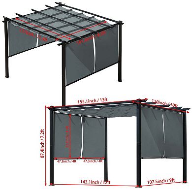 Aoodor 10 x 13 ft Outdoor Pergola with Retractable Canopy, Aluminum Frame, 4 Pieces Patio Sun Shade Shelter for Backyard