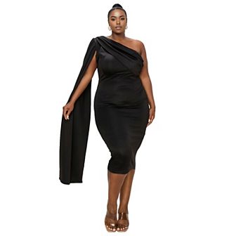 Plus Size Spade One Shoulder Cape Dress