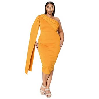 Plus Size Spade One Shoulder Cape Dress