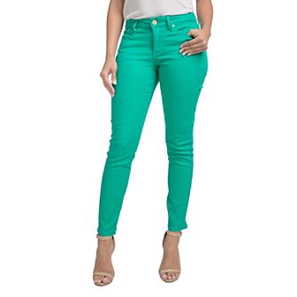 Miss Halladay Women Stretch Color Denim Skinny Ankle Jean Curved Inseam Zip Bottom