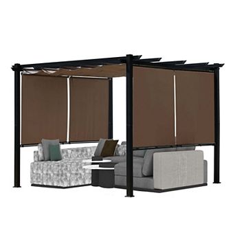 Aoodor 10 x 10 ft Outdoor Pergola with Retractable Canopy 4 pc Patio Sun Shade Shelter
