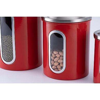 3 Piece Stainless Steel Canister Set in Red Finish