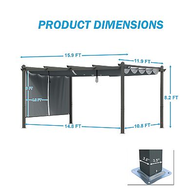 Aoodor 16 x 12 FT Outdoor Pergola , Grape Trellis Pergola for Patio Backyard and Deck -  Gray