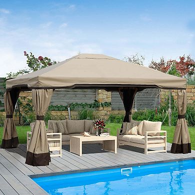 Aoodor Patio Gazebo Aluminum Outdoor Tent Shelter Canopy with Privacy Curtain and Netting for Patio, Garden