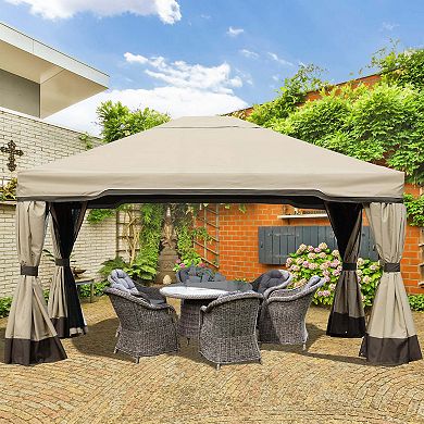 Aoodor Patio Gazebo Aluminum Outdoor Tent Shelter Canopy with Privacy Curtain and Netting for Patio, Garden